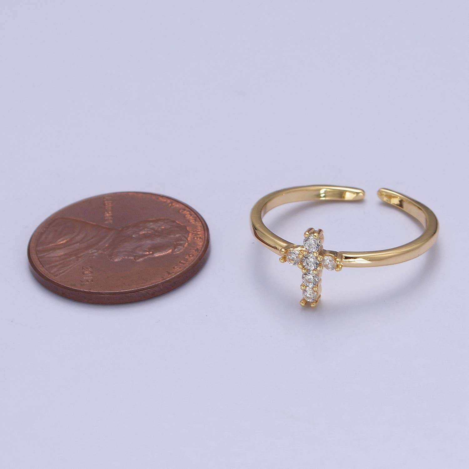 Minimalist CZ Crystal Cross Gold-Plated Ring