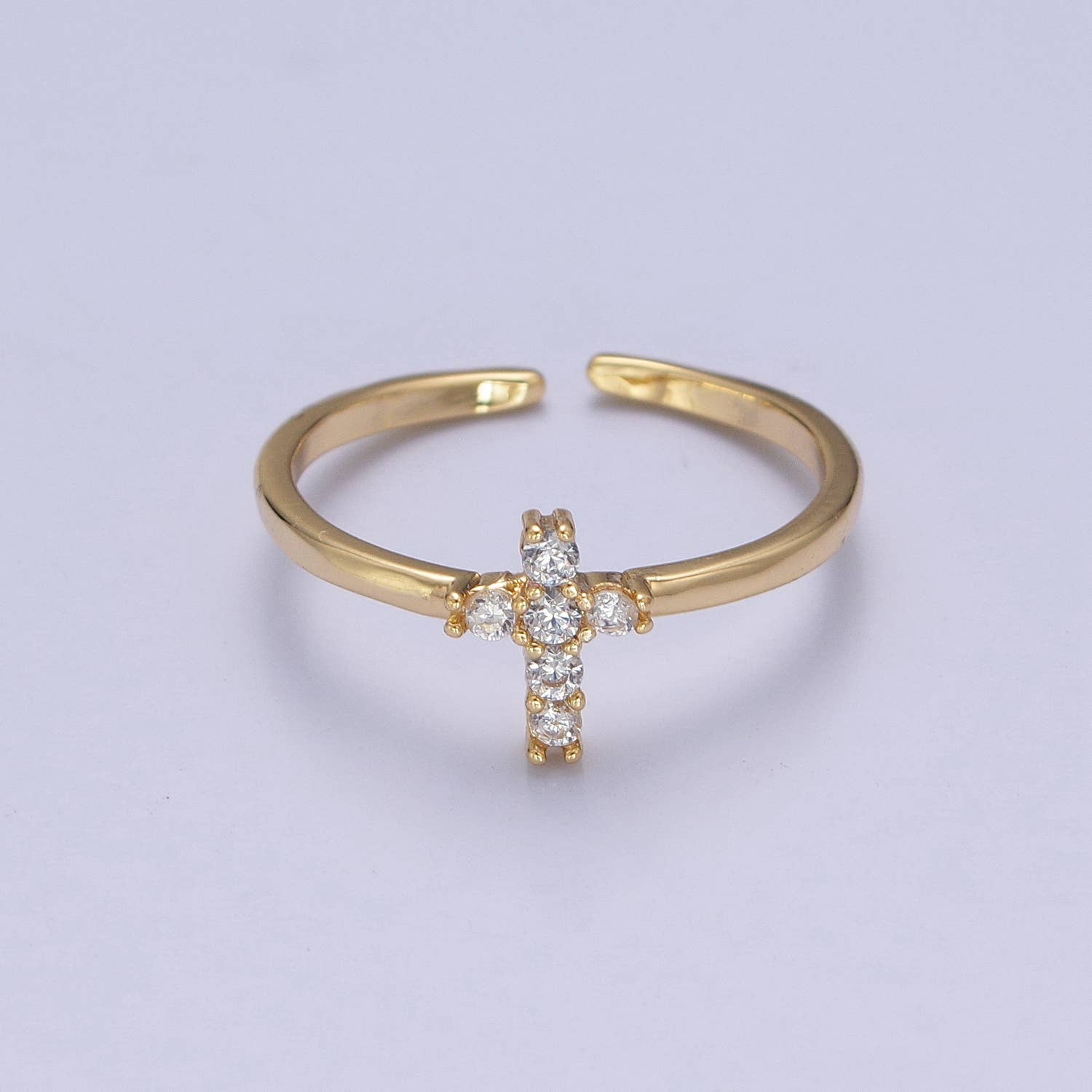 Minimalist CZ Crystal Cross Gold-Plated Ring