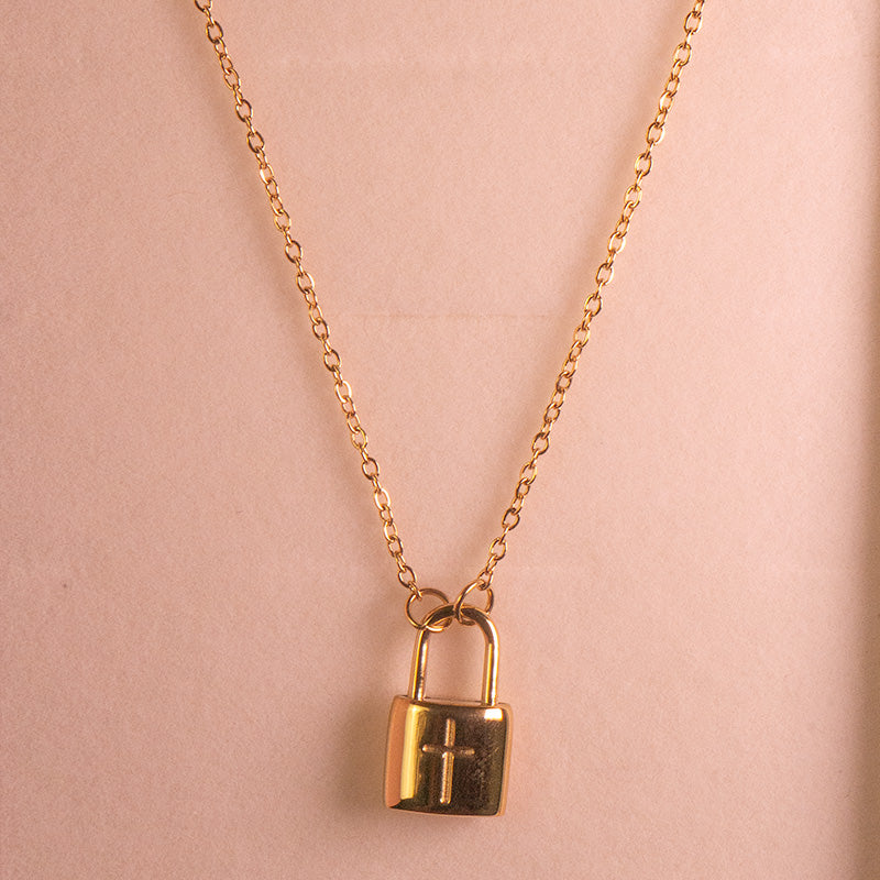 In Christ Cross Lock Yellow Gold Necklace