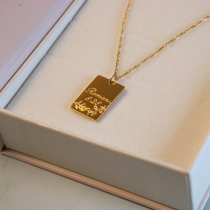 Romans 8:28 Yellow Gold Necklace