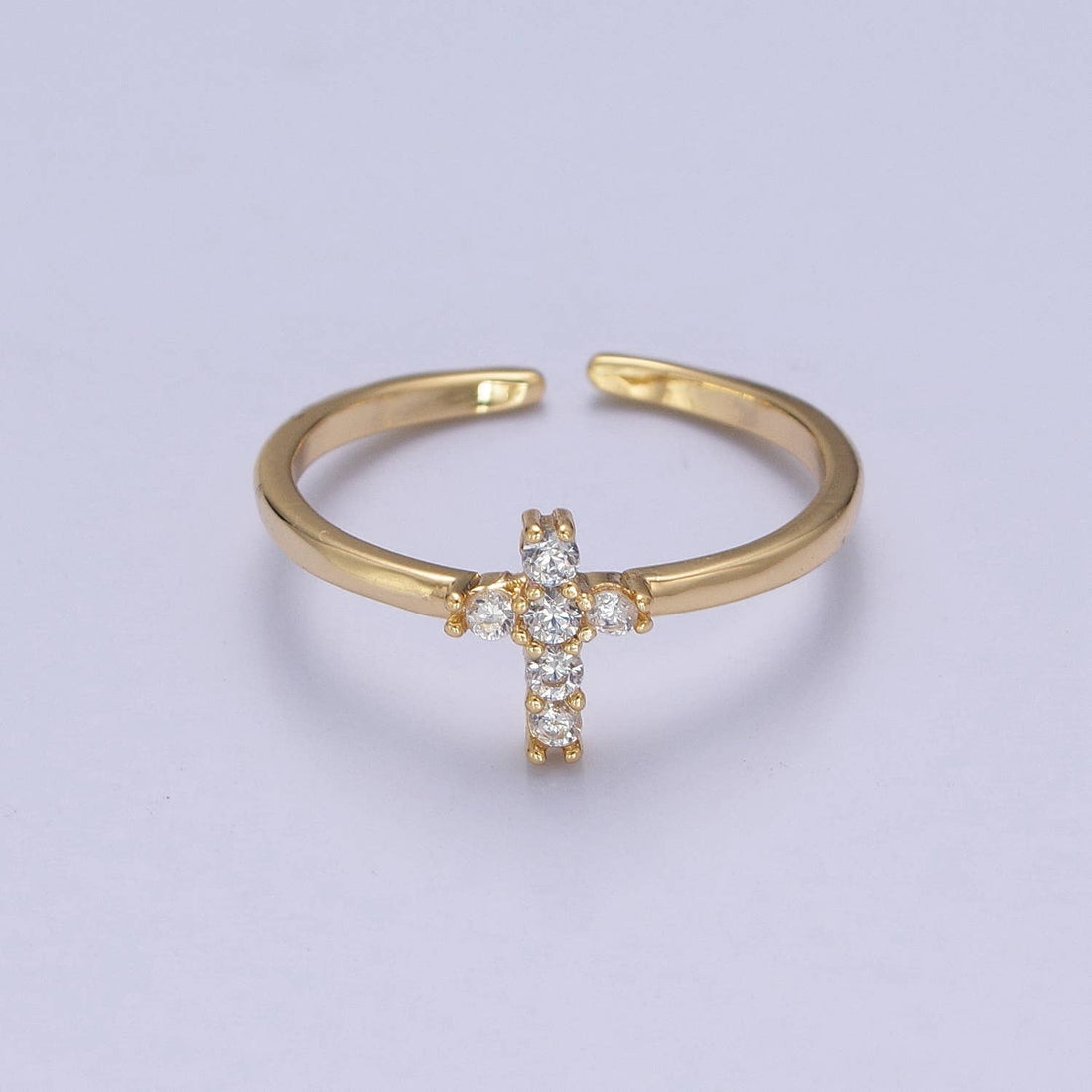 Minimalist CZ Crystal Cross Gold-Plated Ring