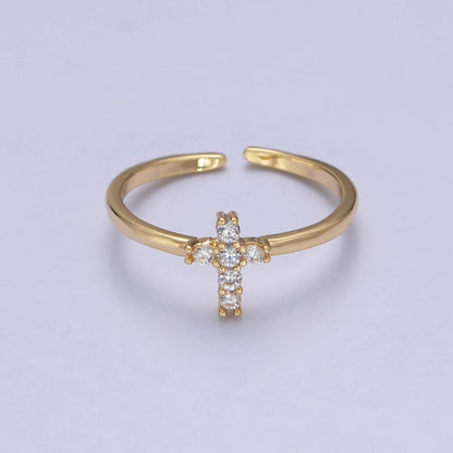 Minimalist CZ Crystal Cross Gold-Plated Ring