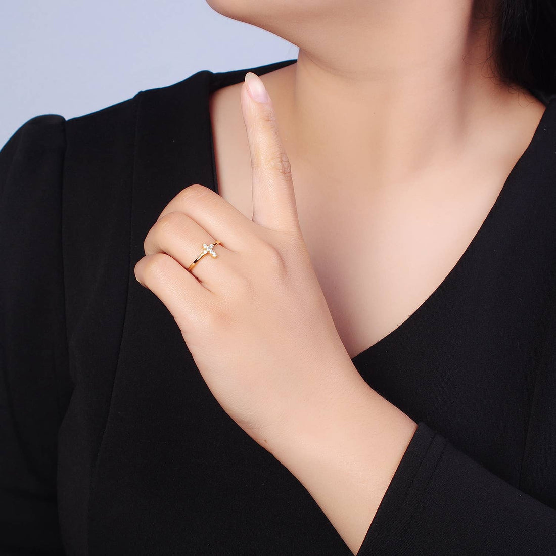 Minimalist CZ Crystal Cross Gold-Plated Ring