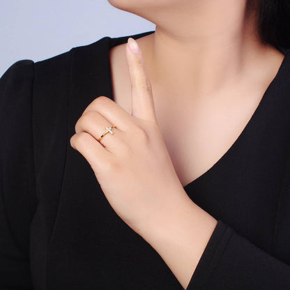 Minimalist CZ Crystal Cross Gold-Plated Ring