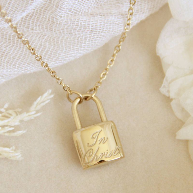 In Christ Cross Lock Yellow Gold Necklace