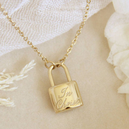 In Christ Cross Lock Yellow Gold Necklace