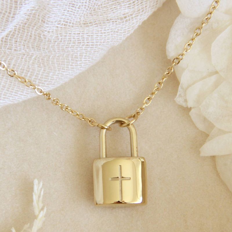 In Christ Cross Lock Yellow Gold Necklace