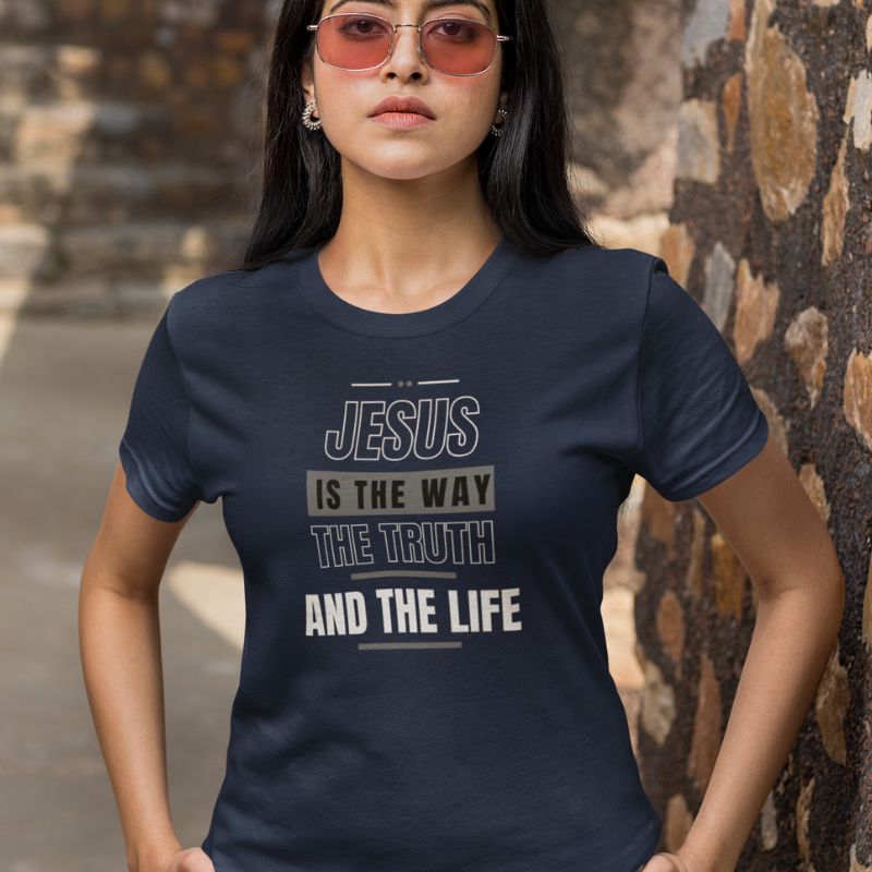 Indian lady with sunglasses wearing Jesus Is The Way T-shirt