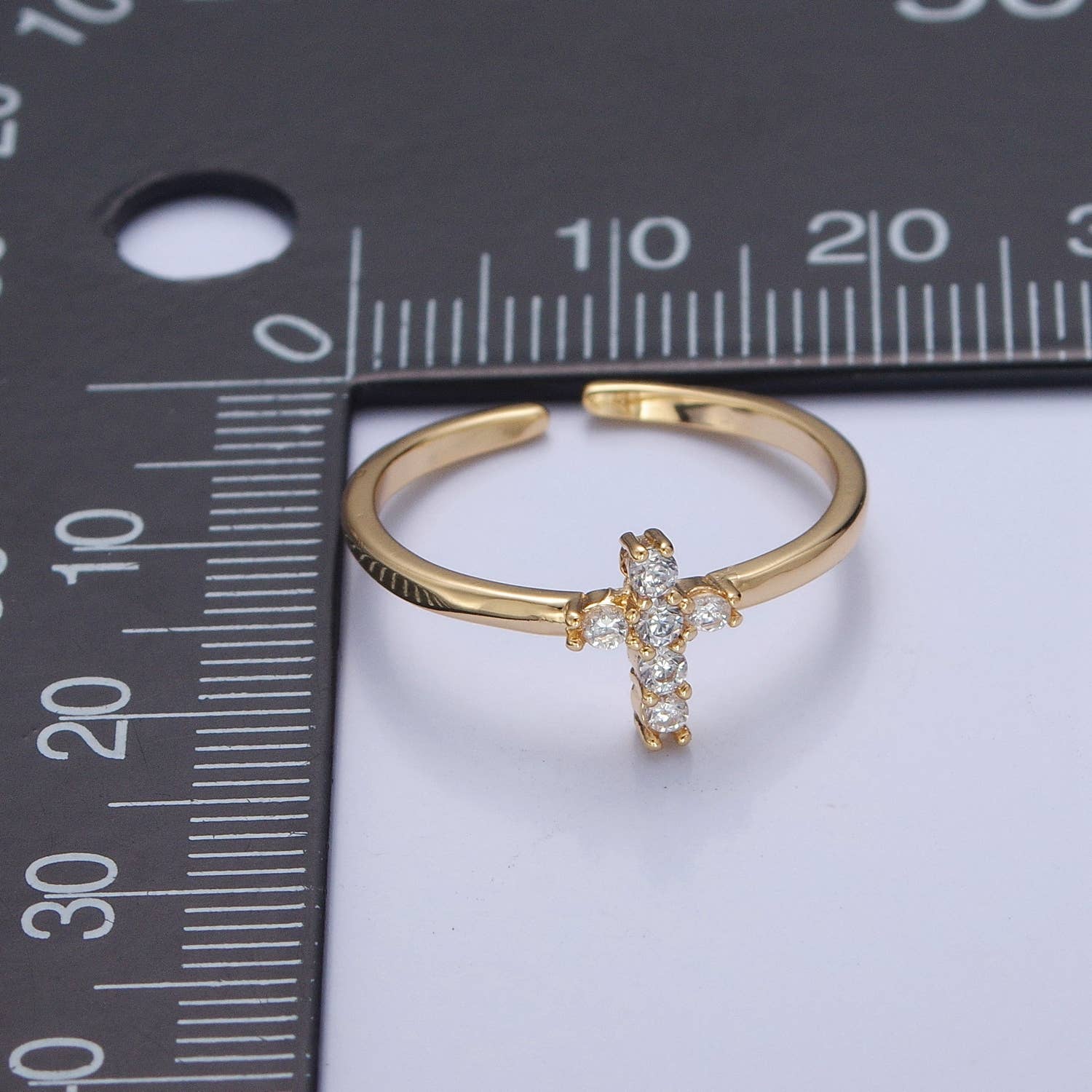 Minimalist CZ Crystal Cross Gold-Plated Ring
