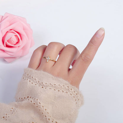 Minimalist CZ Crystal Cross Gold-Plated Ring