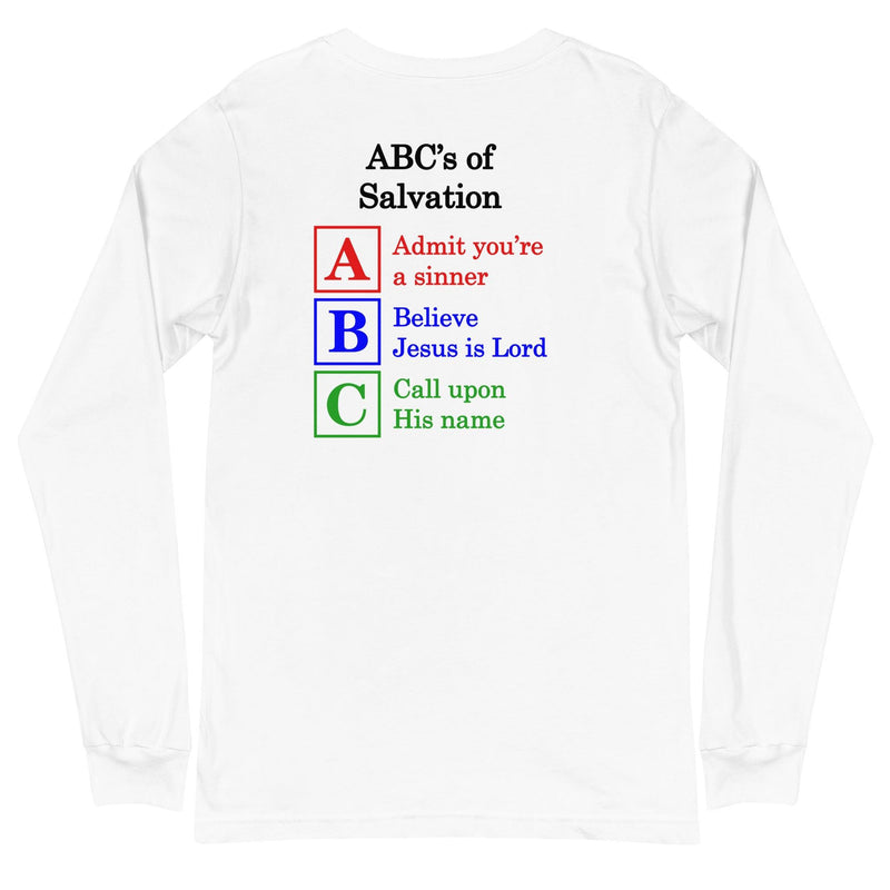 But God with ABC's of Salvation 2-Sided Long Sleeve T-Shirt (Lighter Colors) - Amela's Chamber