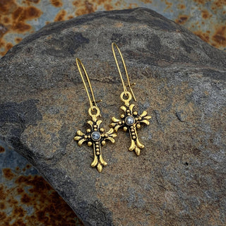 24K Gold Plated Crystal Cross Earrings - Amela's Chamber