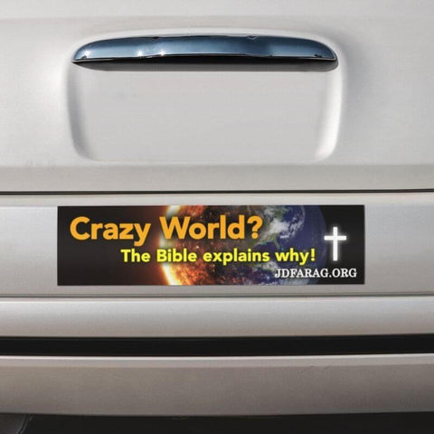 Crazy World Rectangular Christian Bumper Sticker