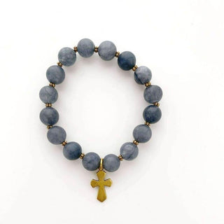 Gray Agate Bracelet with Cross