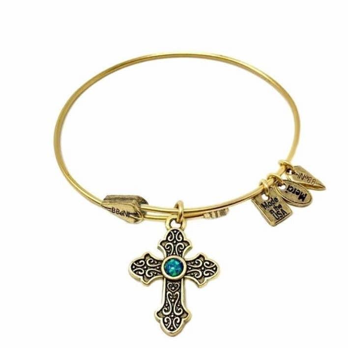 Christian Jewelry for Women - Cross Bangle with Opal - Amela's Chamber
