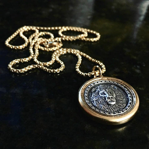 Two-Tone Lion of Judah Coin Necklace With Pendant Holder - Amela's Chamber